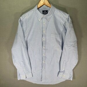 Stafford Oxford Shirt Mens 17.5 36/37 Blue Striped Wrinkle Free Dress